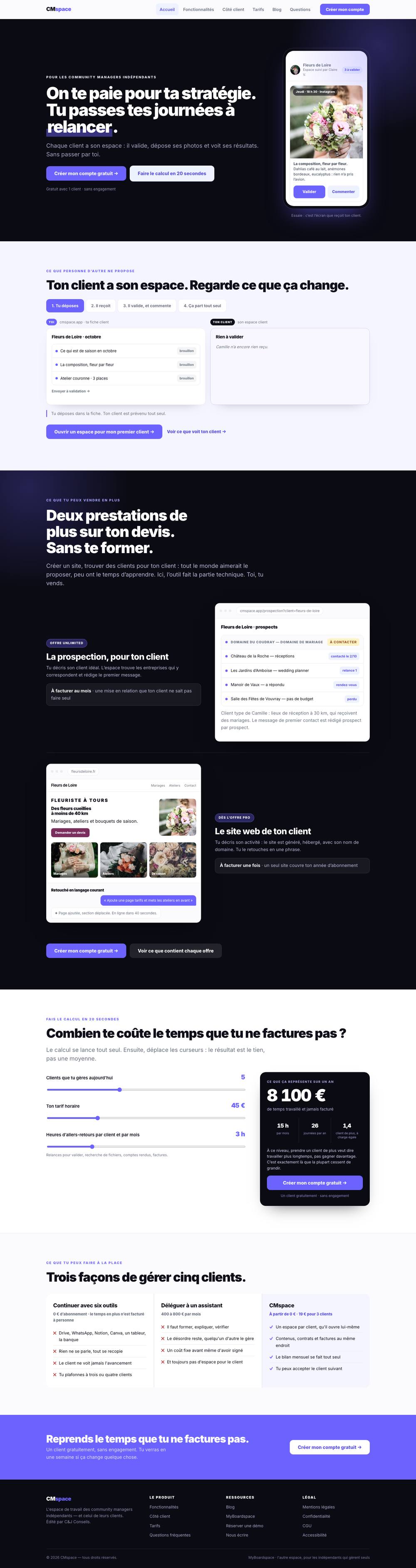 CMspace — le site en défilement